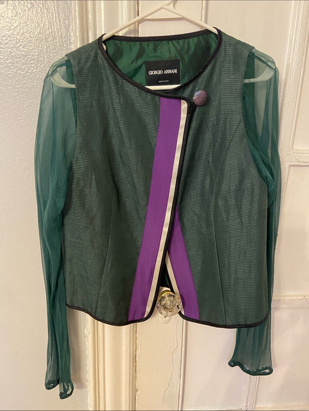 Giorgio Armani Teal Jacket with Purple Trim